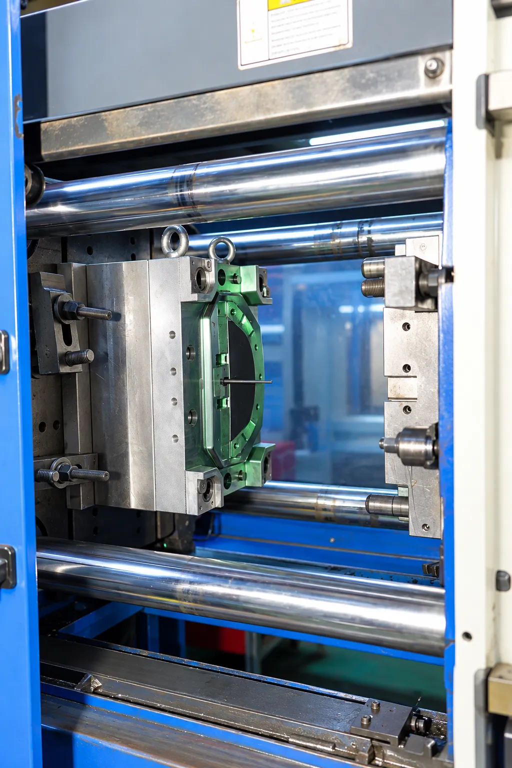 Machine platen open at the end of the cycle with the part in the tool